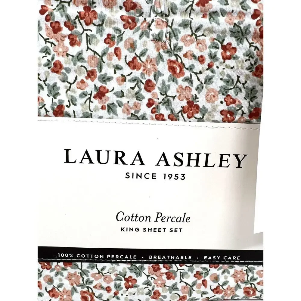 Laura Ashley Percale Cotton King Sheet Set Autumn Fall Colors Orange Emogene